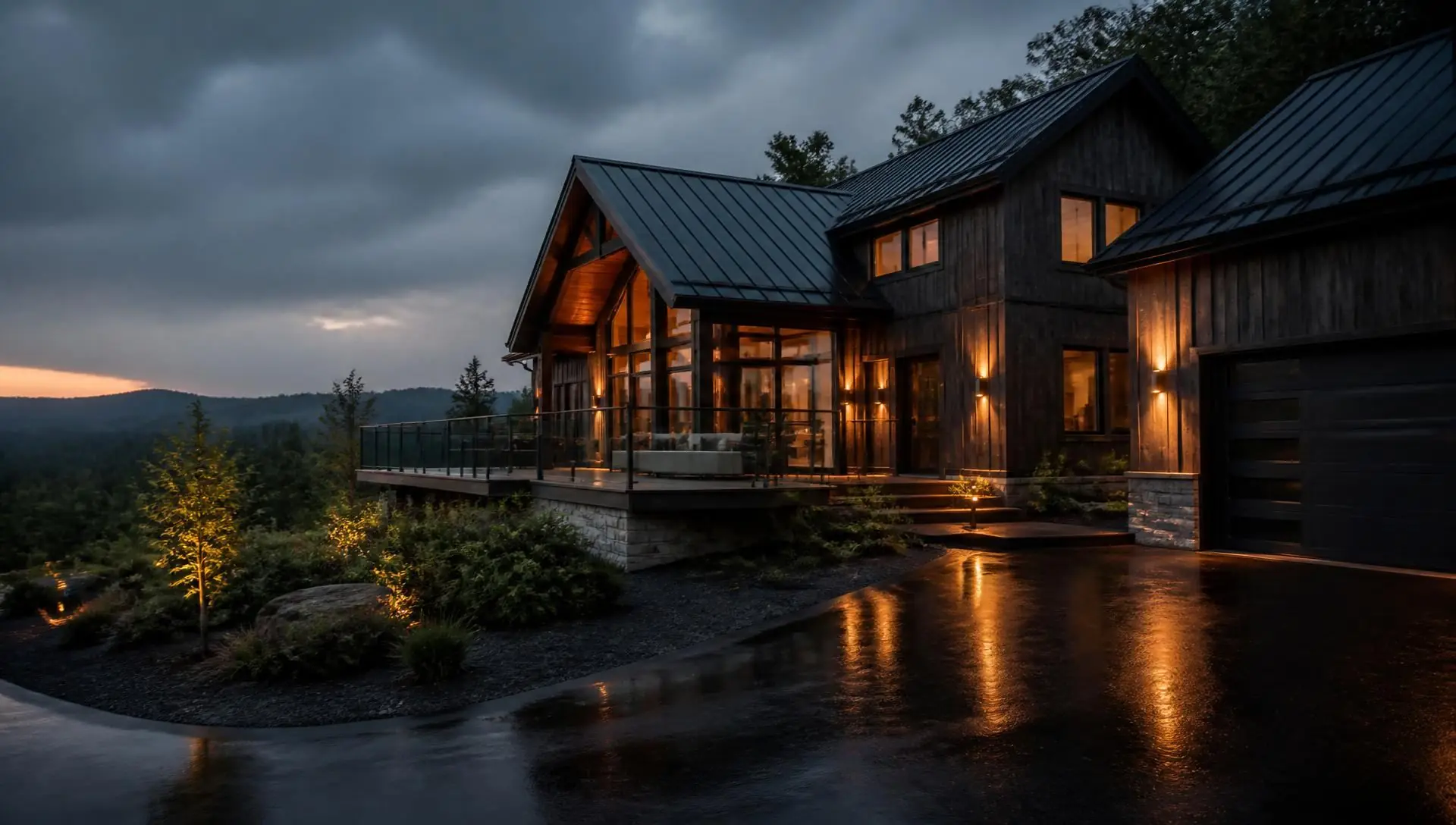 Luxury Capital Region home with metal roofing, cedar siding, and a modern deck built by Apollo Brothers Contracting